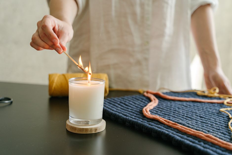 Fabric Banner — clay candle dish with a bold geometric pattern — diy-creativity · Handmade Decor