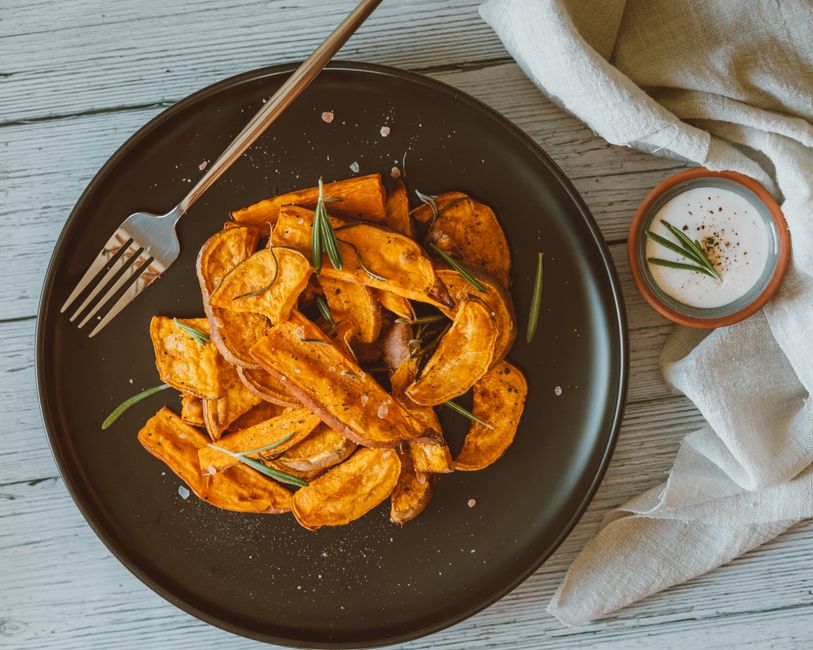 Sweet Potato Nachos with a herb oil — food · Party Food