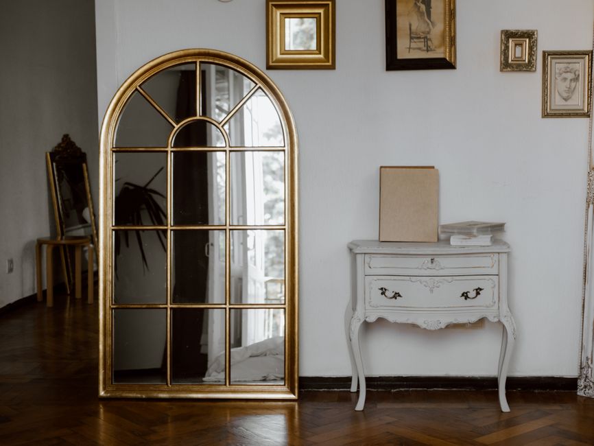 Arched Mirror around a statement mirror — home · Bathrooms