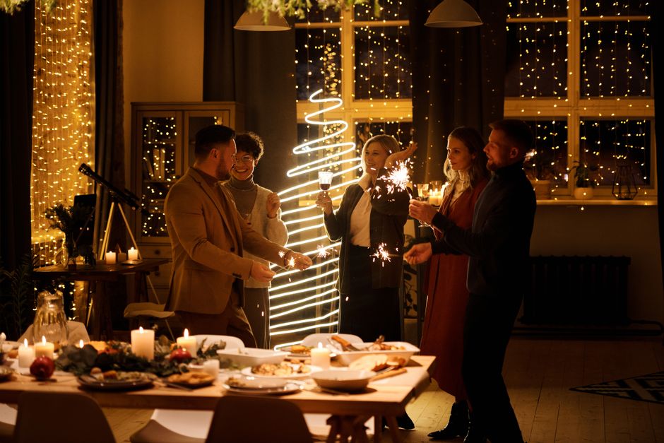 food-presentation new year's around a handmade centerpiece — celebrations · New Year's