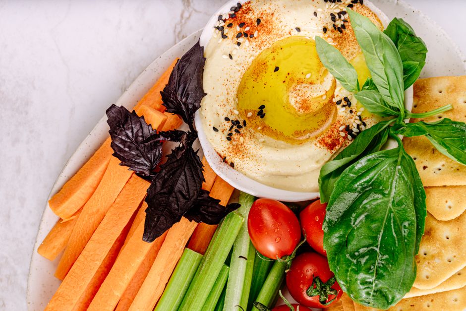 Carrot Hummus Boats with cinnamon honey — food · Snacks