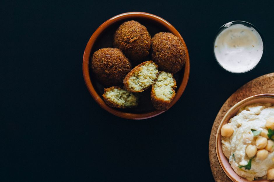 Baked Falafel Bites with a creamy dip — food · Party Food