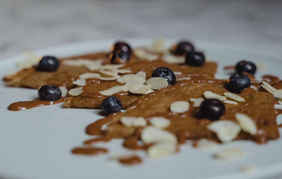 Blueberry Oat Pancakes with maple pecans — food · Breakfast & Brunch