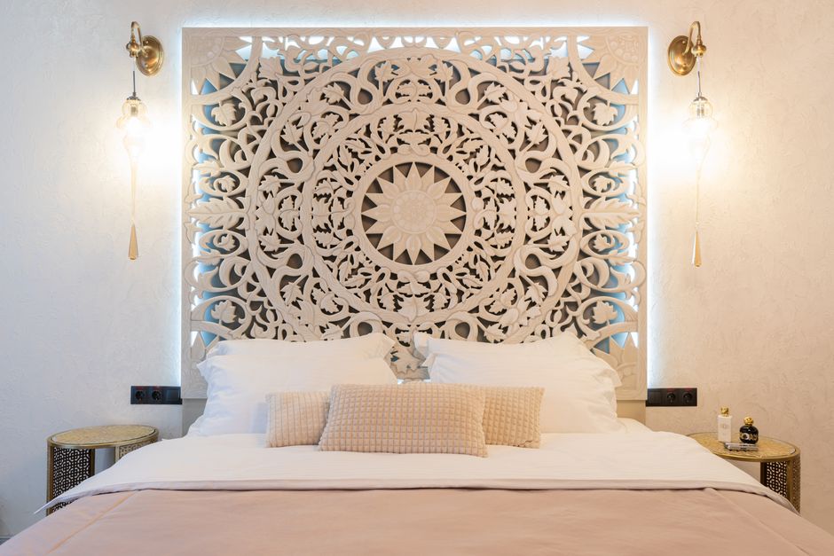 Bedside Sconce with woven texture — home · Bedrooms