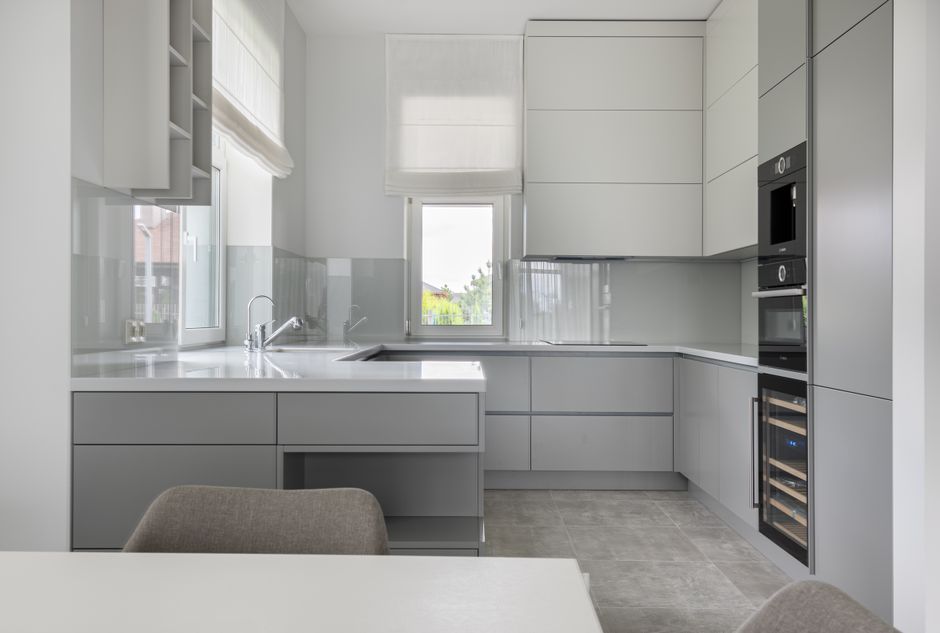 Mixed-Material Kitchen with a space-saving arrangement — home · Interior Design