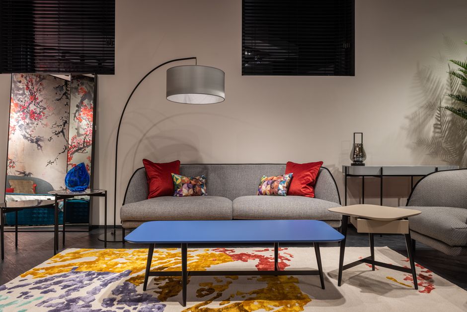 Floor Lamp with layered natural textures — home · Living Rooms