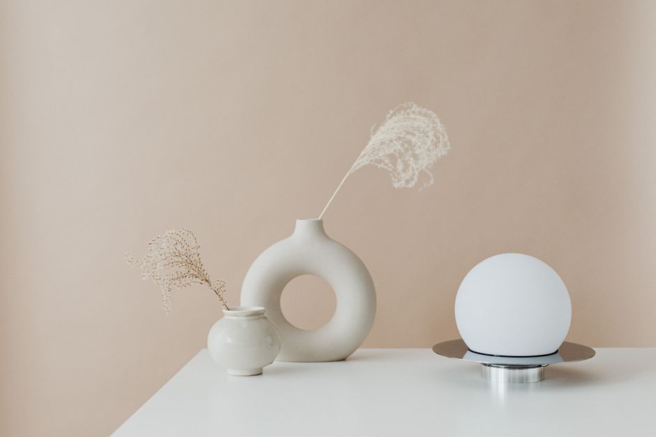 Ceramic Lamp with warm oak accents — home · Home Decor