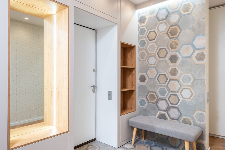 Compact Foyer using one-color repetition — home · Interior Design