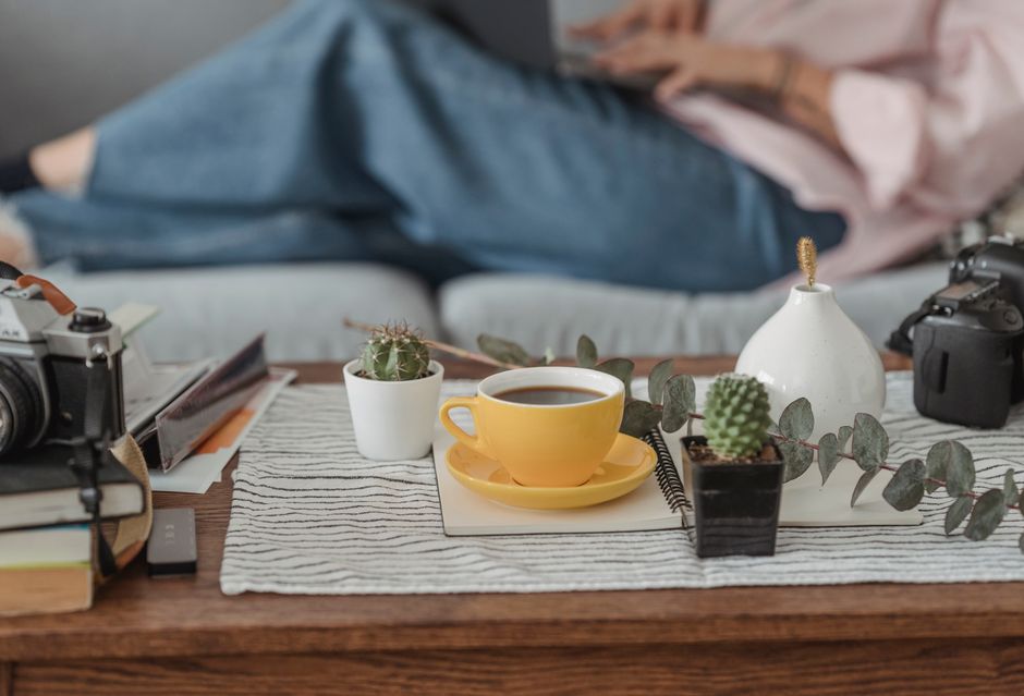 Coffee Table with a soft linen layer — home · Living Rooms
