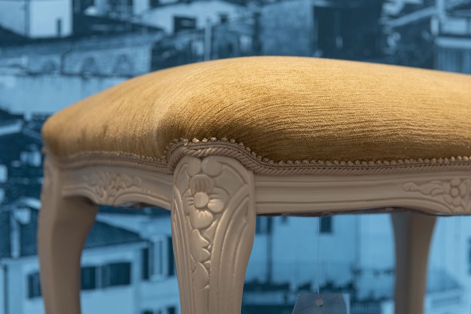 Small Stool with one sculptural accent — home · Bathrooms