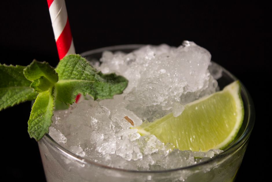 Ginger Lime Fizz with peach puree — food · Drinks