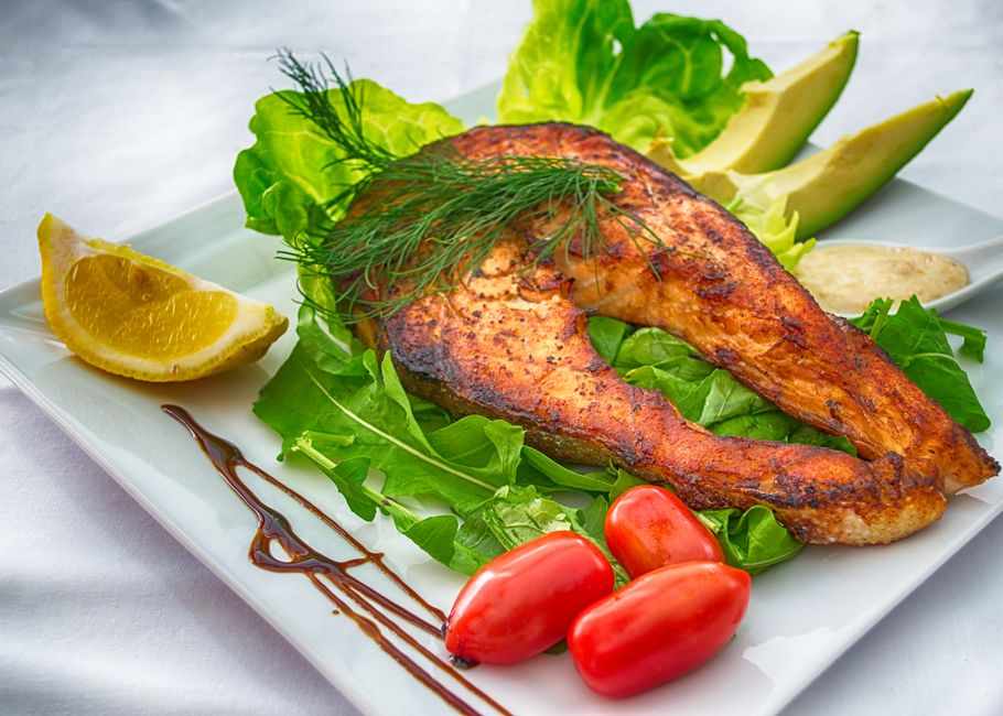 Lemon Herb Salmon with roasted garlic — food · Dinner Ideas
