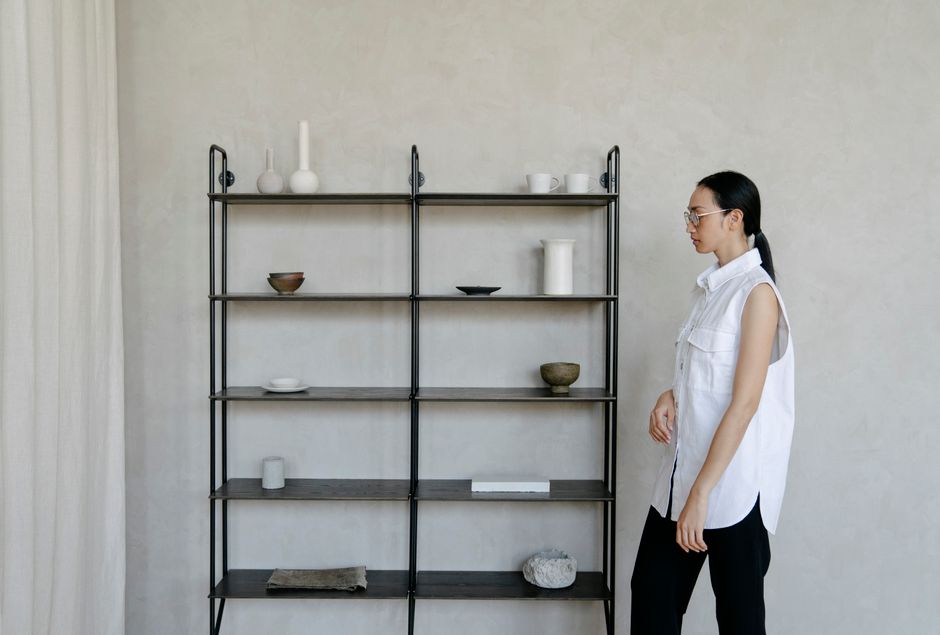 Linen Shelf with one sculptural accent — home · Organization