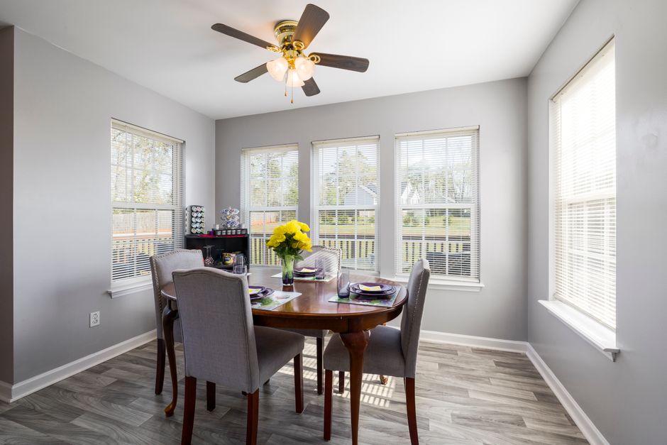 Breakfast Nook with warm evening lighting — home · Kitchens