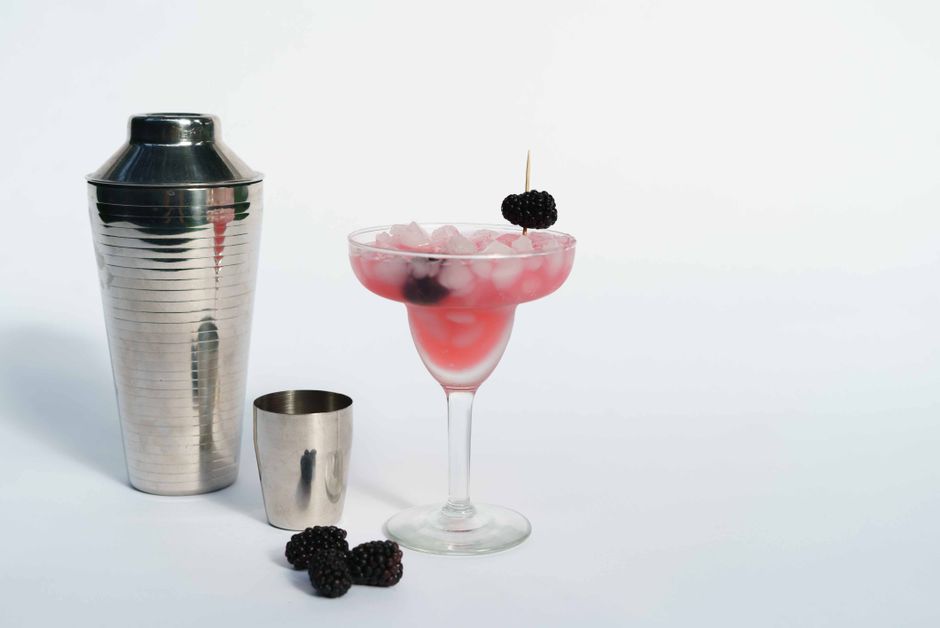 Blackberry Sage Cooler with basil leaves — food · Drinks