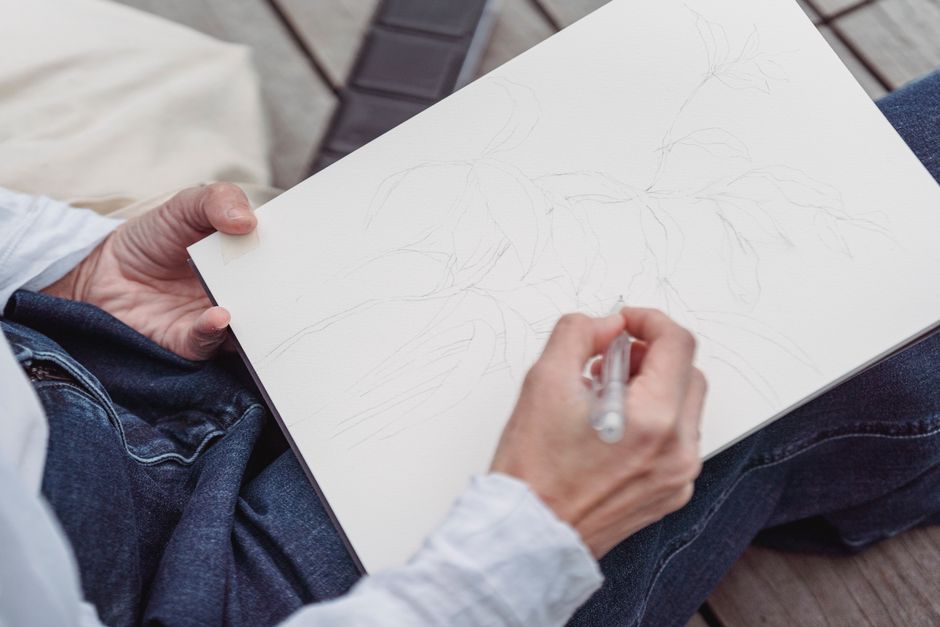 Ink Botanical Sketch for blocks experimenting color — diy-creativity · Art & Painting