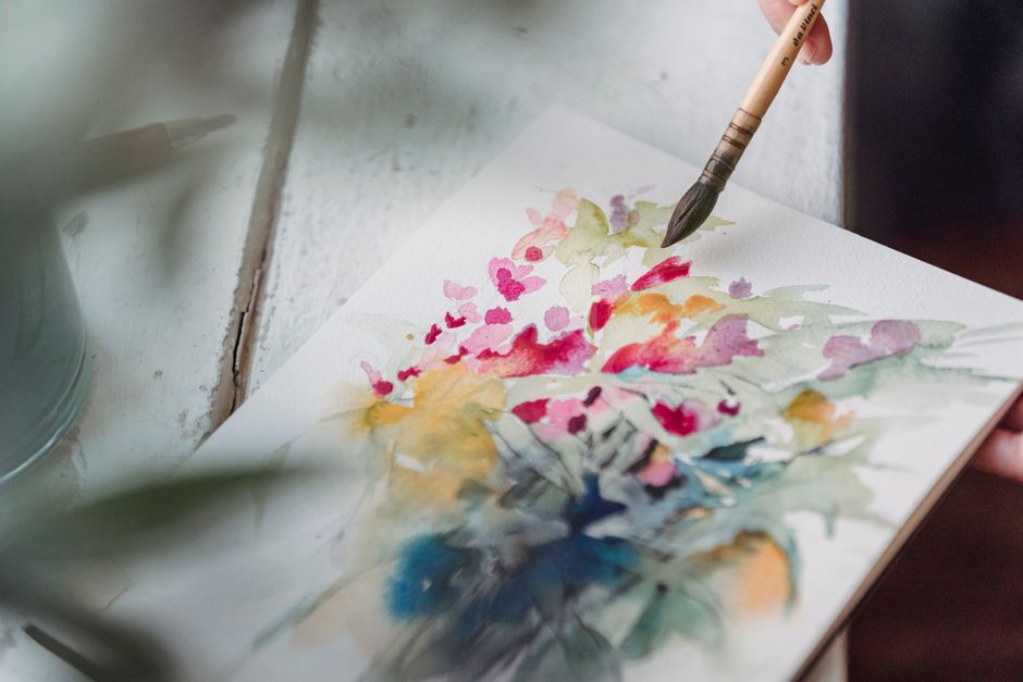 Loose Floral Ink Wash with a stitched detail — diy-creativity · Art & Painting