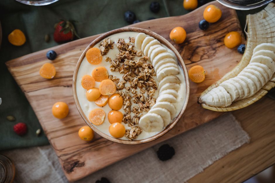 Peach Almond Granola with honeyed fruit — food · Breakfast & Brunch