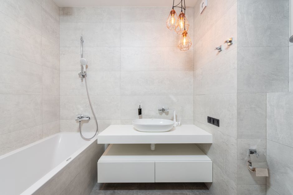 Floating Vanity with a clever vertical solution — home · Bathrooms