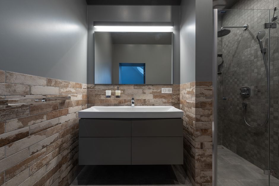Floating Vanity with a soft linen layer — home · Bathrooms