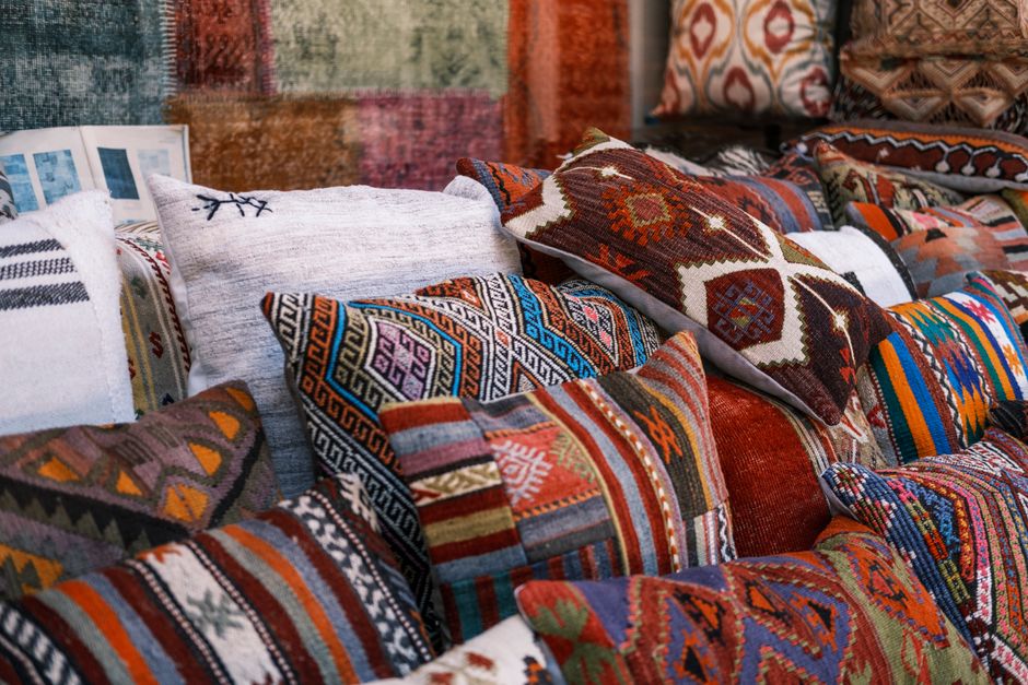 Layered Pillows with layered natural textures — home · Bedrooms