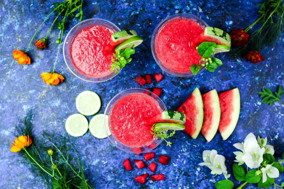 Watermelon Lime Refresher with sparkling water — food · Drinks