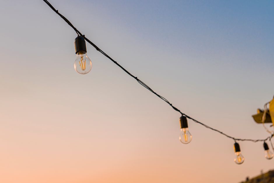 String-Light Corner with one sculptural accent — home · Garden & Outdoor