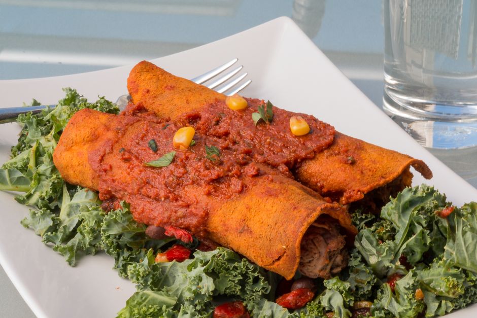 Black Bean Enchiladas for family style tables — food · Dinner Ideas